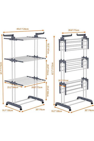 HOMIDEC Airer Clothes Drying Rack, 4-Tier Foldable Stainless Steel, Grey