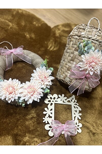 Marrone Ροζ Λουλουδάτο Στολίδι Πόρτας Καλάθι Πόρτας Στολίδι Σετ 3 τεμαχίων