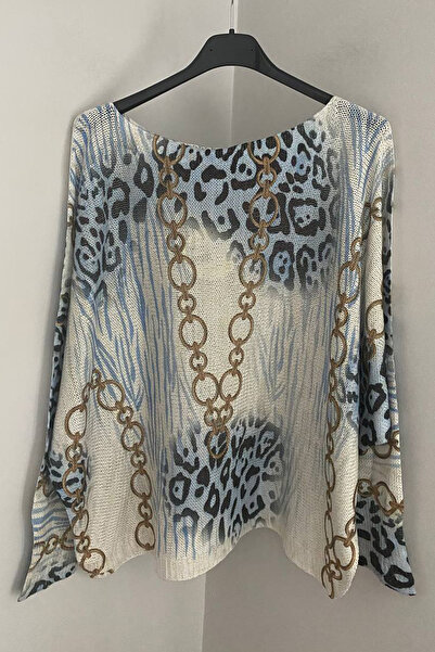 AYASOFYA OTANTIK Bluză pulover pentru femei, albastru indigo italian, cu scli...