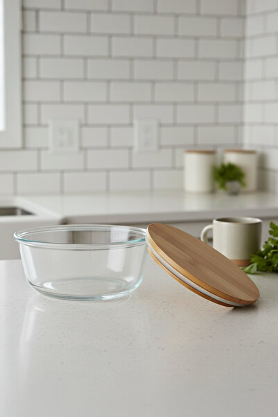 Home Selora Glass Bamboo Vacuum Storage Container with Lid 950 ml