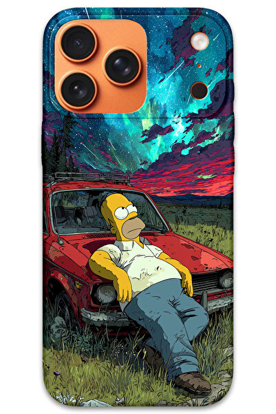 Gramaphone iPhone 17 Pro Max Uyumlu Simpson Desenli Telefon Kılıfı + Ekran Ko...