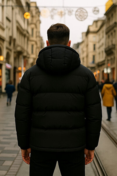 Rogyi Tekstil Men's Winter Water and Cold Proof Detachable Hooded Inflatable Coat