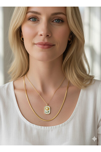 Jewerly قلادة نسائية من الفولاذ بتصميم سلسلة إيطالية مع شكل زهرة الأقحوان، مج...