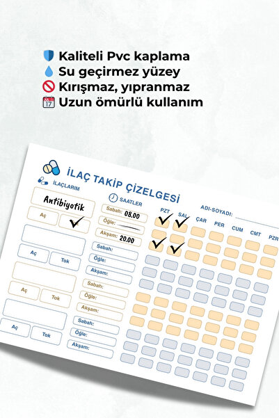 Metranya İlaç Takip Çizelgesi İlaç Tüketim Takipçisi Magnetli Planlayıcı Yaşlılar İçin İlaç Saati Hatırlatıcı