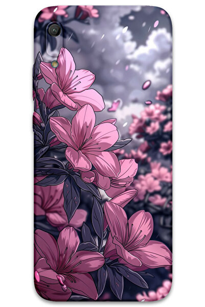 Gramaphone Huawei Y6 2019 Uyumlu Çiçek Desenli Telefon Kılıfı + Ekran Koruyuc...