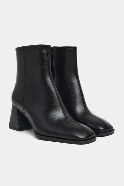 NİŞANTAŞI SHOES Darelis Siyah Rustik Desen Fermuar Detay Küt Burun Kadın Topuklu Bot