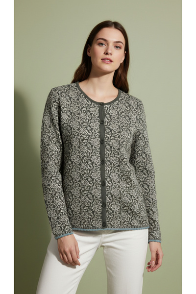 Digz fashion 100% Organic Cotton Khaki Ethnic Patterned Knitwear Cardigan