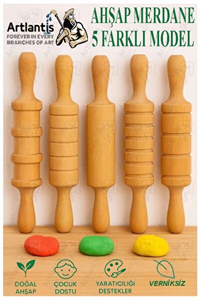 Artlantis Ahşap Merdane Seti 5 li 1 Paket Oyun Hamuru Şekillendirici ve Gıda ...