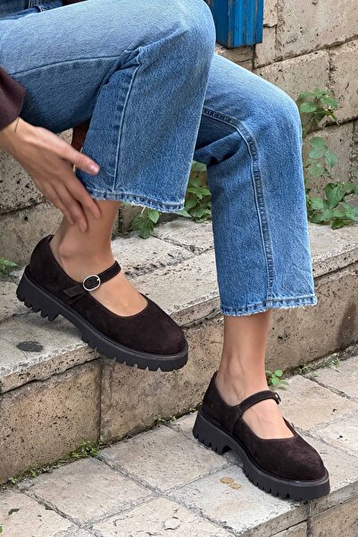 NİŞANTAŞI SHOES Дамиан Кафе Естествена кожа с катарама Детайли Дебела подметка Дамски мокасини