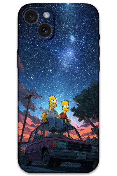 Gramaphone iPhone 15 Plus Uyumlu Simpson Desenli Telefon Kılıfı + Ekran Koruyucu - 5937