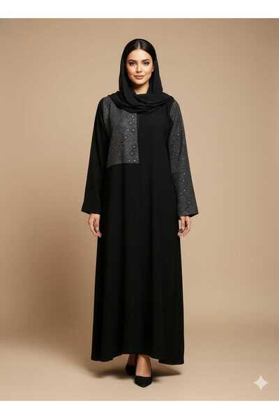 NNK1 عباية بقماش الكريب بالون الأسود