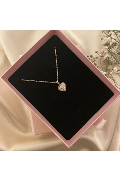 Lovera Jewellery 925 Ayar Gümüş Rose Zirkon Taşlı Kalp Kolye | Kadın Zarif He...
