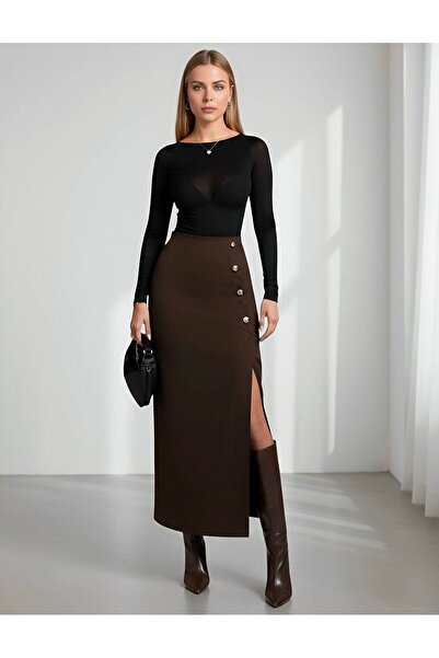 ALVOR Buttoned Front Midi Length Designer Skirt