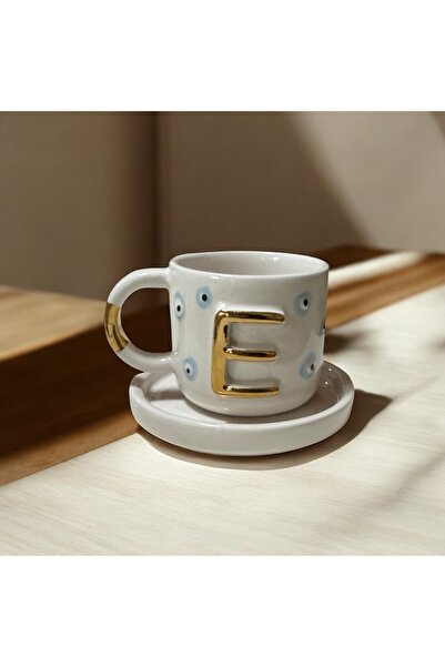 Deniz Kızı Seramik E Harfi El Yapımı Seramik Fincan