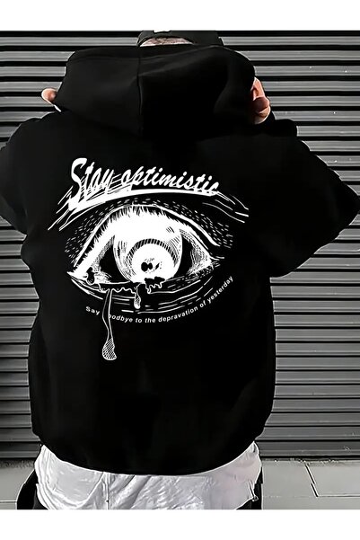 NEVERMIND Hanorac unisex supradimensionat Stay Optimistic Eye cu imprimeu – Î...