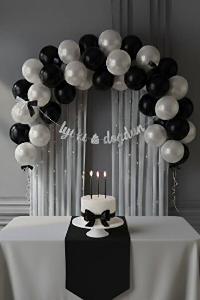 SkyPop 20'Li Metalik Balon Seti, 10 Adet İnci Beyaz, 10 Adet Siyah, 1 Adet Ka...