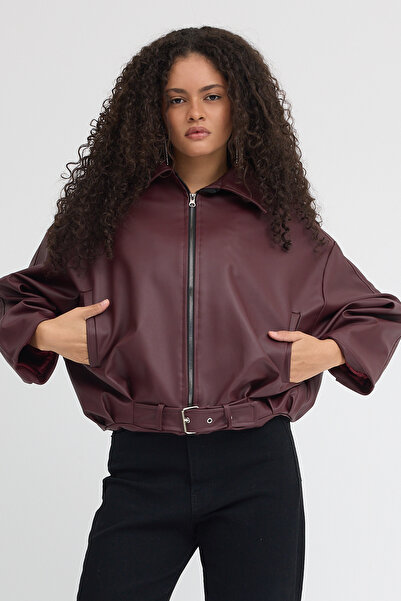 Jaglion Luvren Zr Bomber Belted Trendy Leather Jacket