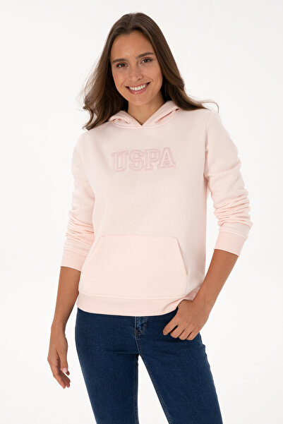 U.S. Polo Assn. سويت شيرت نسائي باللون الوردي الفاتح مبطن بالصوف بغطاء رأس 50313566-VR078