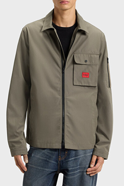 HUGO Pamuk Karışımlı Relaxed Fit Logolu Fermuarlı Kanvas Gömlek Erkek GÖMLEK ...