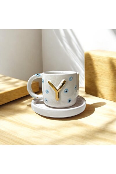 Deniz Kızı Seramik Letter Y Handmade Ceramic Cup