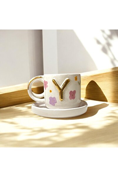 Deniz Kızı Seramik Letter Y Handmade Ceramic Cup