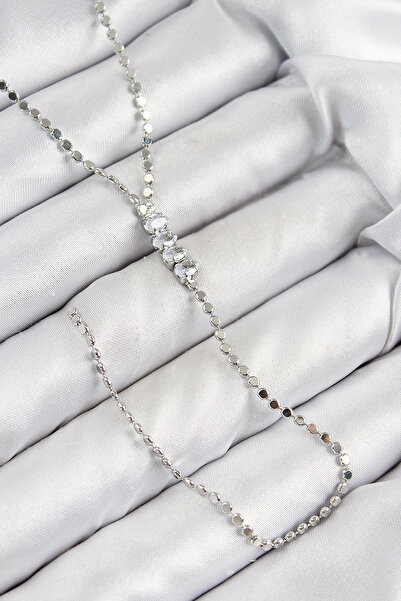 Skygo قلادة من النحاس الأصفر والزركون موديل Y باللون الفضي - TJ-BKO10464