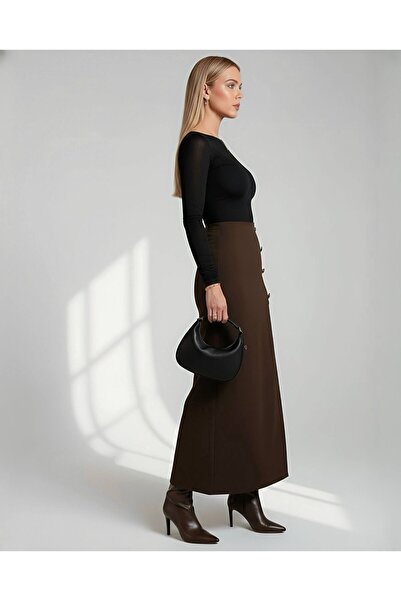 ALVOR Buttoned Front Midi Length Designer Skirt