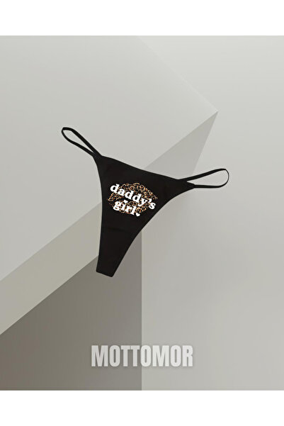 MOTTOMOR String Pamuklu Tanga Kadın İpli Lastikli Leopar Daddy's Girl Baskılı Model