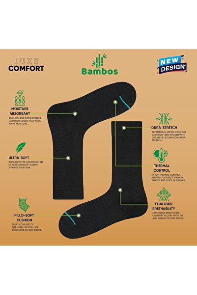 Generic جوارب رجالية من بامبوس مصنوعة من الخيزران - أسود، مناسبة للعمل الرسمي، مقاس واحد