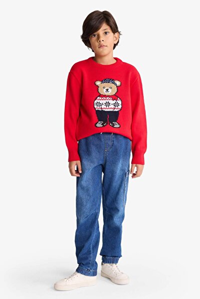 DeFacto Erkek Çocuk Yılbaşı Temalı Bisiklet Yaka Triko Kazak