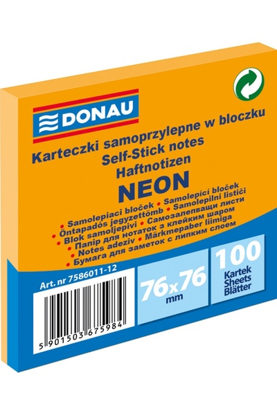 Other Caiet autoadeziv Donau 76x76mm /100p/ Portocaliu neon 7586011-12