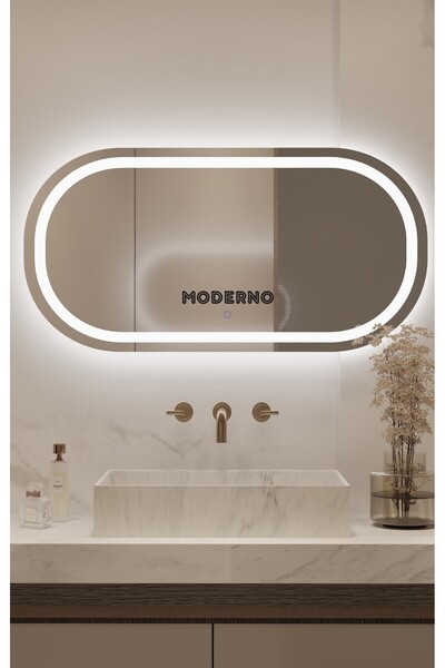 L' CAPO Mdrno Beyaaz Led'li Lazer Kumlamalı Lavabo & Banyo Aynası (Dokunmatik...