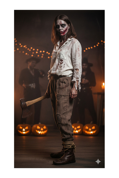 Namaste Vintage Toprak rengi halloween zombi kostümü (Yamalı dikişli keten şa...