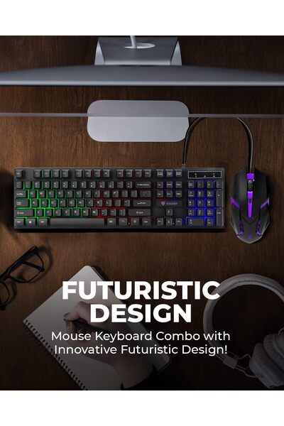 Other مجموعة لوحة المفاتيح والماوس السلكية RAEGR RapidGear X30 - إضاءة خلفية قوس قزح، 1200 نقطة في البوصة، USB، أسود