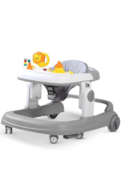 fulina Baby Walker, Round Kids Walker with 3 Adjustable Height and Wheel Lock, Activity Push Walker Grey