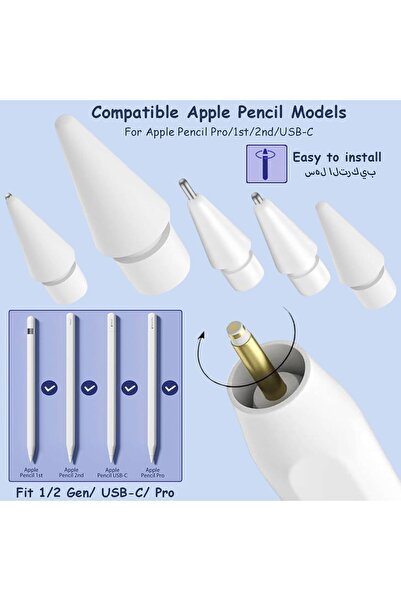 Other أطراف بديلة لقلم Apple Pencil (معدن ومواد مختلطة)، متوافقة مع USB-C من الجيل الأول والثاني - 5 قطع