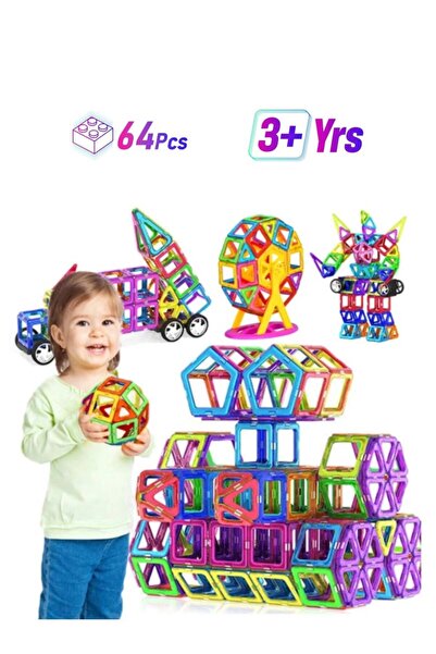 fulina 64 Pieces Educational Magnetic Color Tile Geometry Magnetic Building Blocks Playset Durable