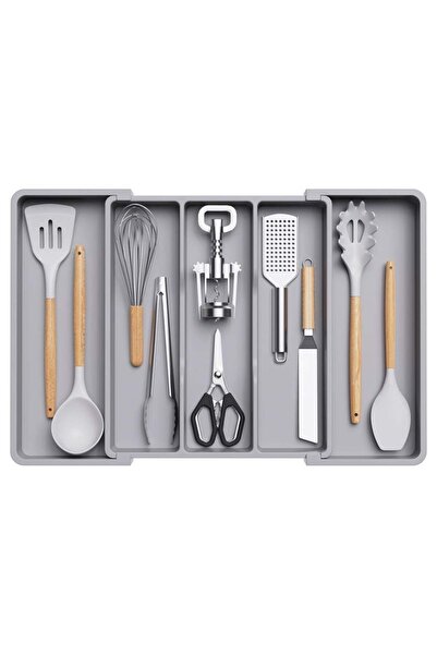 Saharaz Utensil Organizer for Kitchen Drawer,Expandable Adjustable Plastic Cooking Utensil Tray,Divider,Grey