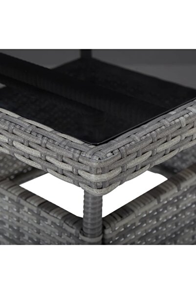 vidaxl Outdoor Dining Table Grey Poly Rattan and Glass