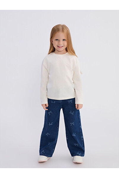LC Waikiki Wideleg Girl's Jean Trousers with Ribbon Detail
