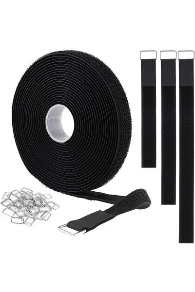 Generic Adjustable Nylon Cable Straps 32 ft x 1 in with 50 Metal Buckles — Reusable, Cut-to-Length, Black