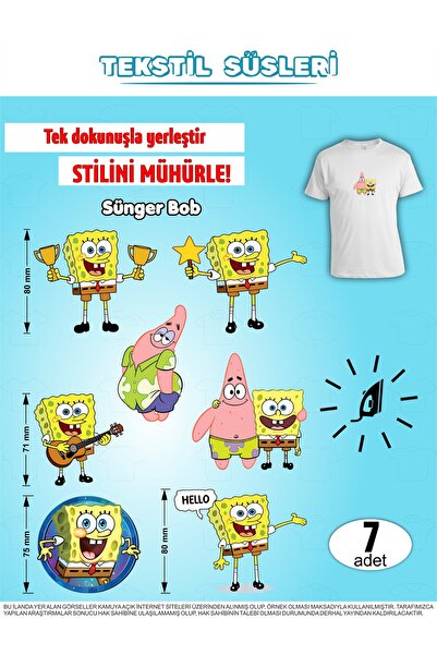 AGG Reklam Ütü ile Yapışan Kıyafet Etiketi Sünger Bob 7Li Set