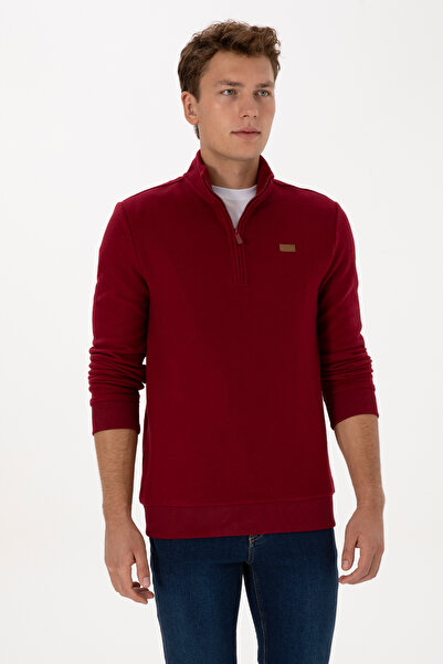 U.S. Polo Assn. Men's Regular Fit Half Zipper Burgundy Basic Sweatshirt 50313802-Vr014