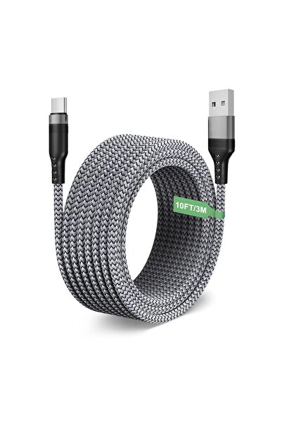 HASTHIP USB-C Fast Charging Cable 62W (31A), 10ft, 480 Mbps, Braided (Silver)