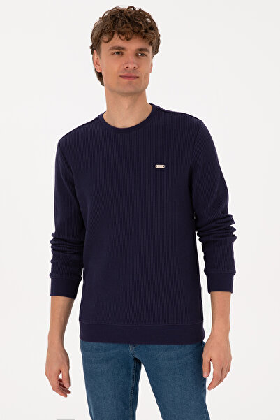 U.S. Polo Assn. Men's Crew Neck Regular Fit Honeycomb Textured Plum Sweatshir...