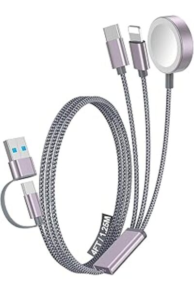 Ctoby 3-in-2 Multi Fast Charging Cable (USB A/Type-C/Lightning) for Apple Watch, iPhone, Samsung Gal