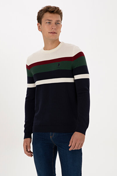 U.S. Polo Assn. Pulover pentru bărbați slim fit guler rotund bleumarin 503082...