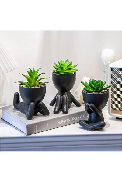 Saharaz 3PCS Human-Shaped Potted Artificial Plants Office Decor,Cute Faux Small Fake Plants Decor for Home