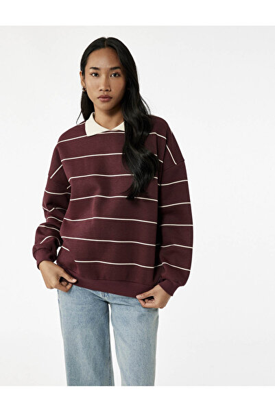 Koton Polo Yaka Oversize Bordo Kadın Sweatshirt 6WAL10231IK