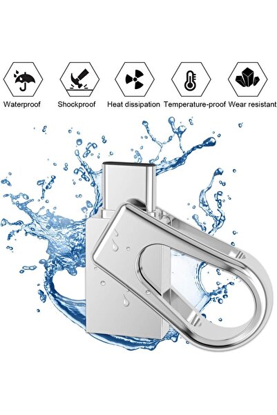 BIGTHREE 64GB USB C Dual-Interface USB 3.0 Flash Drive with Keyring - Silver